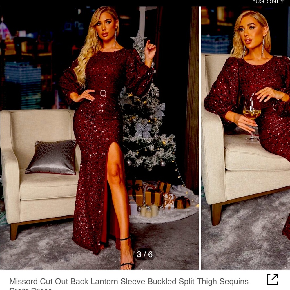 Brand new Burgundy Missord cutout back dress with a side thigh slit.